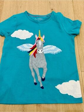 Mini Boden Bright Teal Unicorn Appliqué Tee
